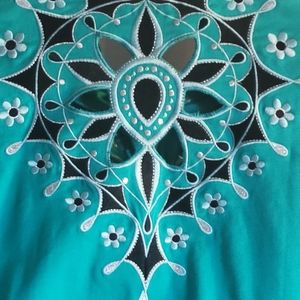 Bob Mackie Wearable Art Embroidered Cut Out Jacket Size Medium Turquoise
